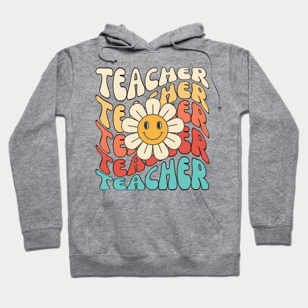 Retro Teacher Daisy Colorful - Elementary School Teacher Hoodie by StarMa